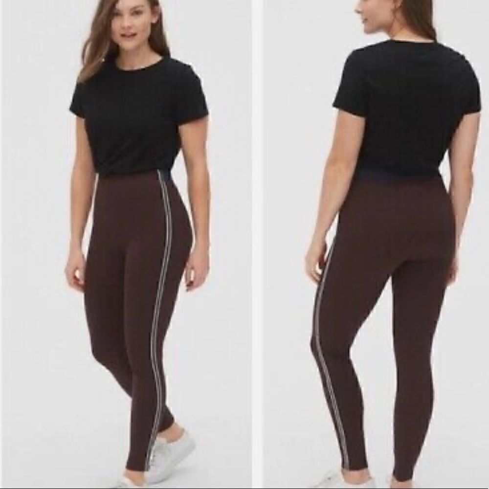 Gap legging Womens Size Medium Ponte side Striped Side Zipper Burgundy pants